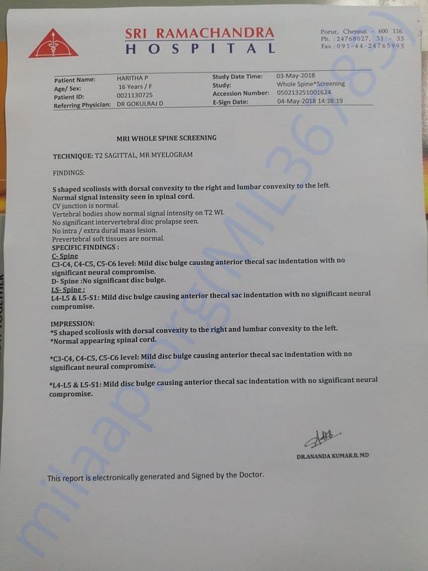 Report detailing the condition