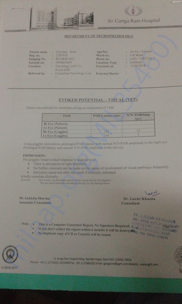 Report from Neurophysiology Deptt., Ganga Ram Hospital