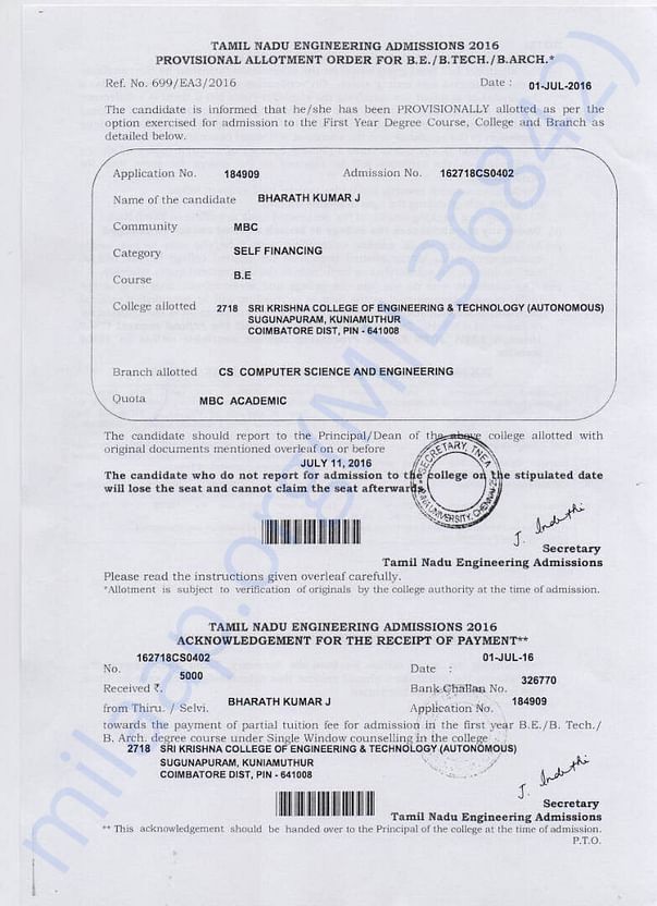 Bharath Allotment Order