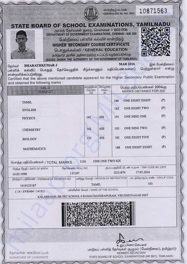 Bharath 12th Marksheet