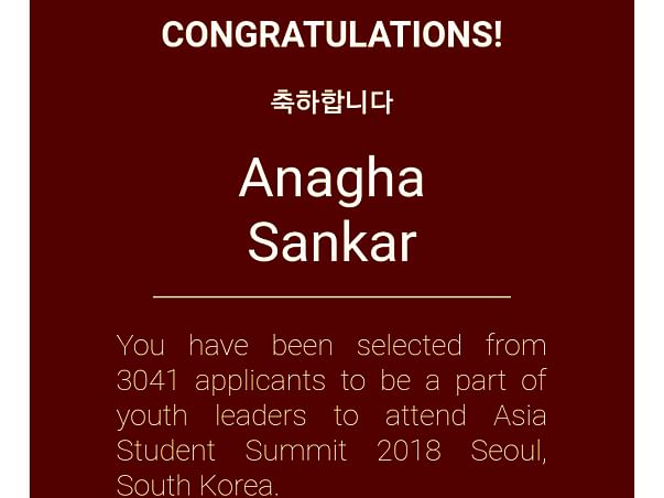 Help Anagha Attend Asia Student Summit 2018!!