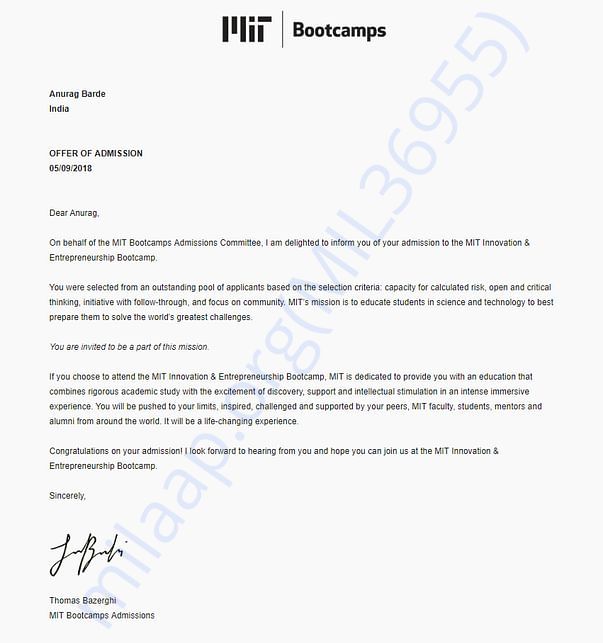 MIT Admit letter