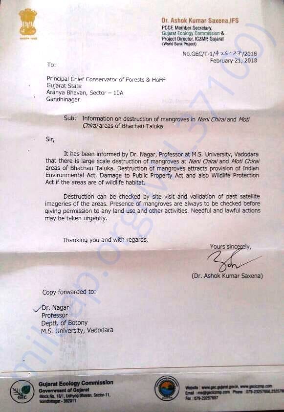 Letter from Gujarat Ecology Commission to Chief Conservator of Forests