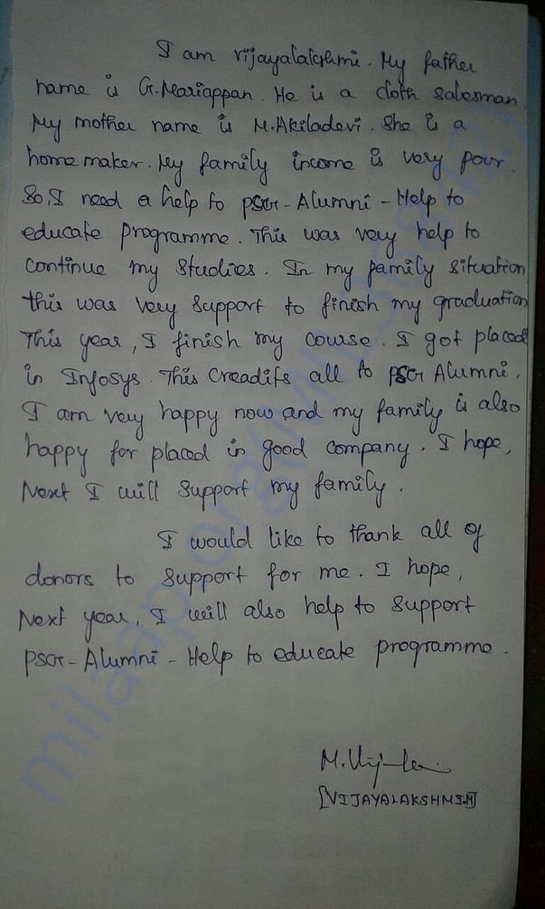 Ms. Vijayalkshmi's (Last 2 years beneficiary) Testimony