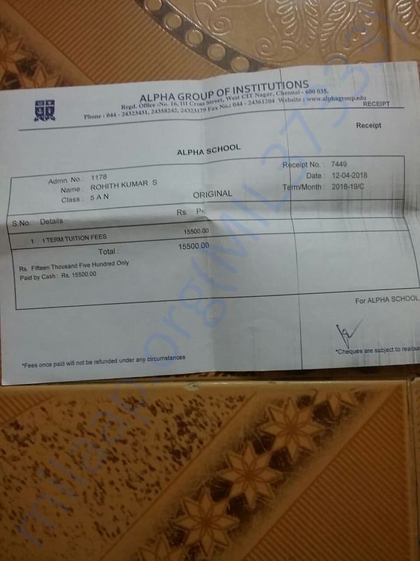 Rohith one term fees slip