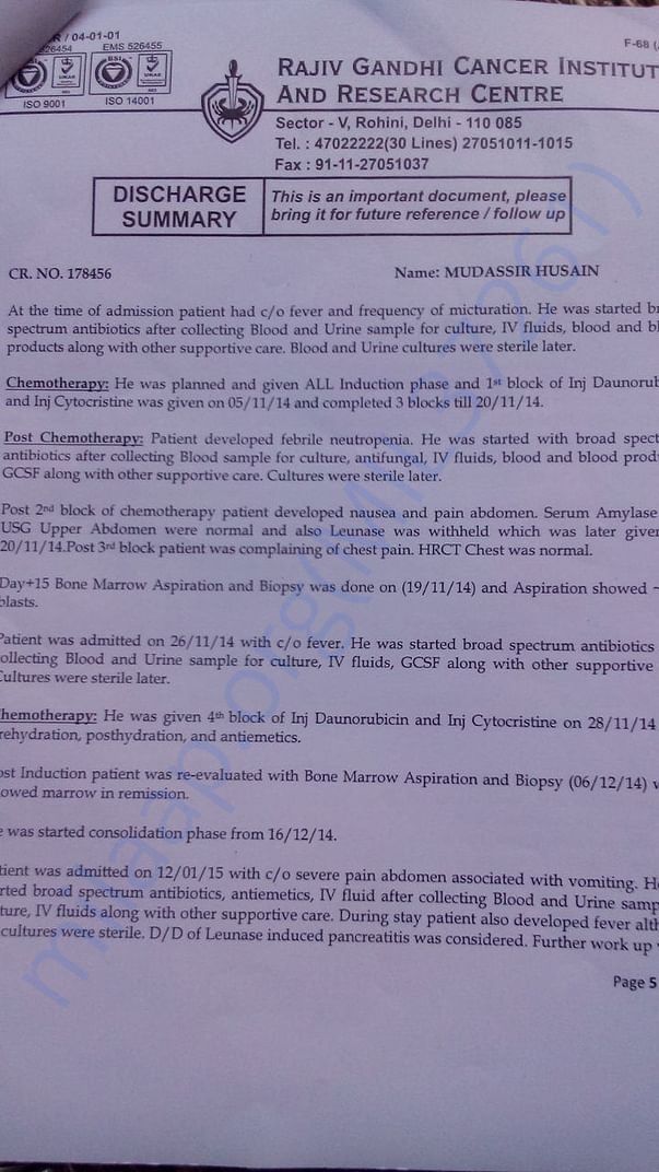 chemotherapy report
