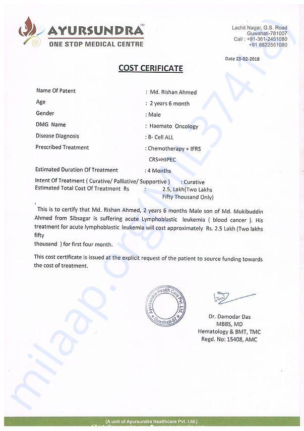 Cost Certificate