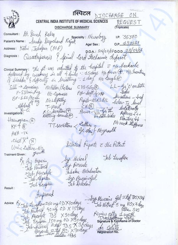Sandeep rajak medical records