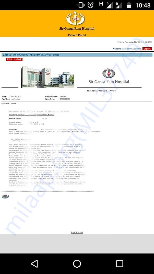 Latest report of Urine Culture Report