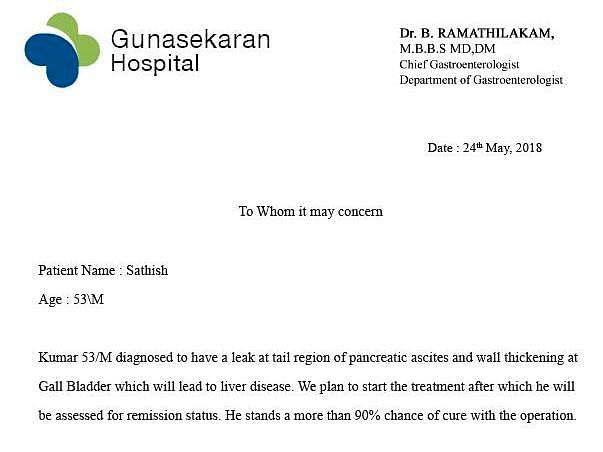 Save My Friend's Father Sathish For A Liver Operation