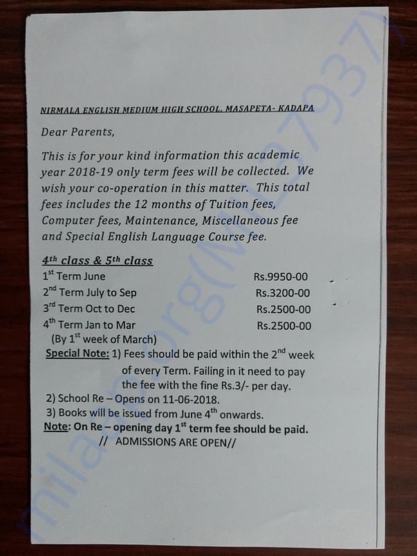 4th Class Fee Details