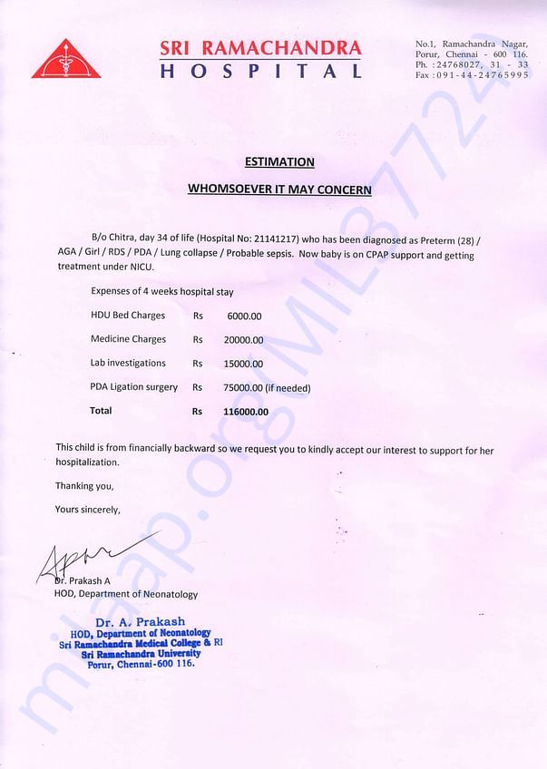 Help for Baby of Chitra