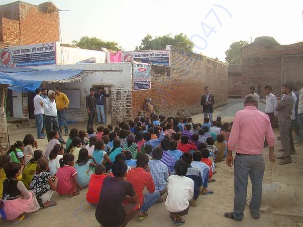 Children getting motivated by our founder Adv. Anurag Singh