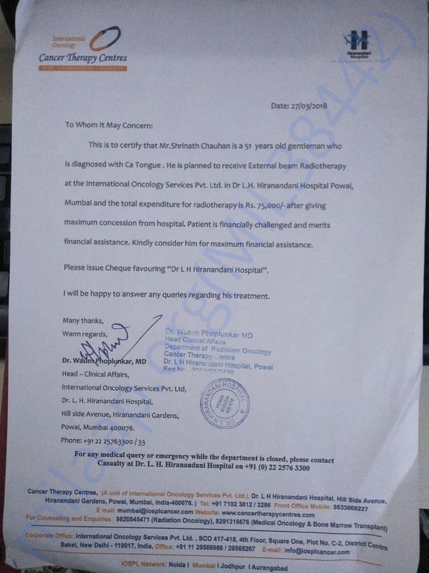Doctor cost certificate for radiation