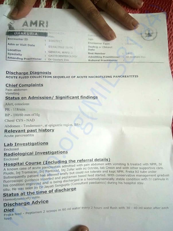 Medical Details and Discharge Report for last hospitalization