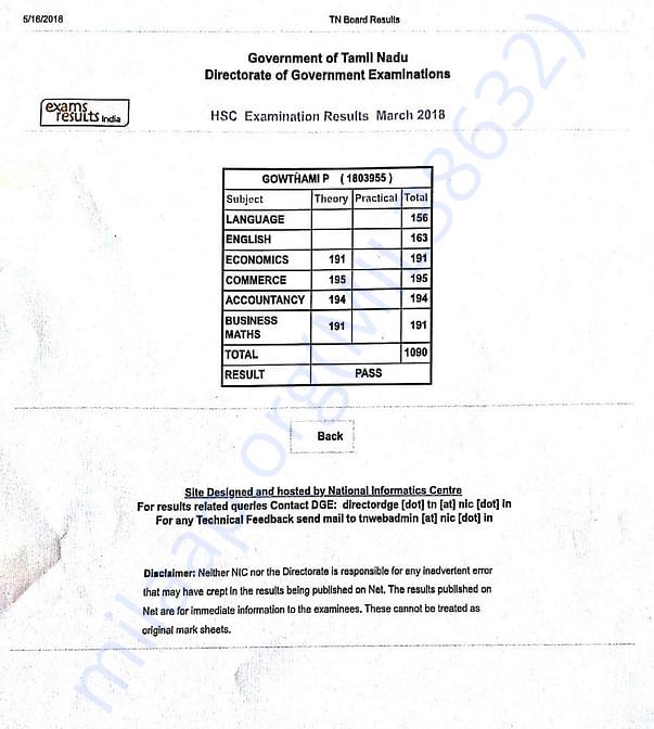 Gowthami's +2 marks