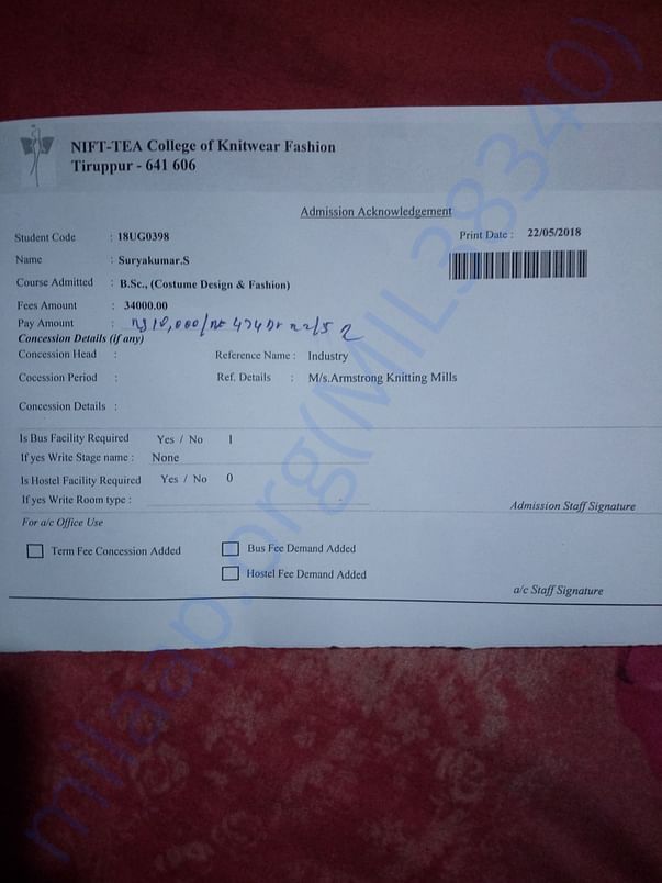 Admission acknowledge from the college