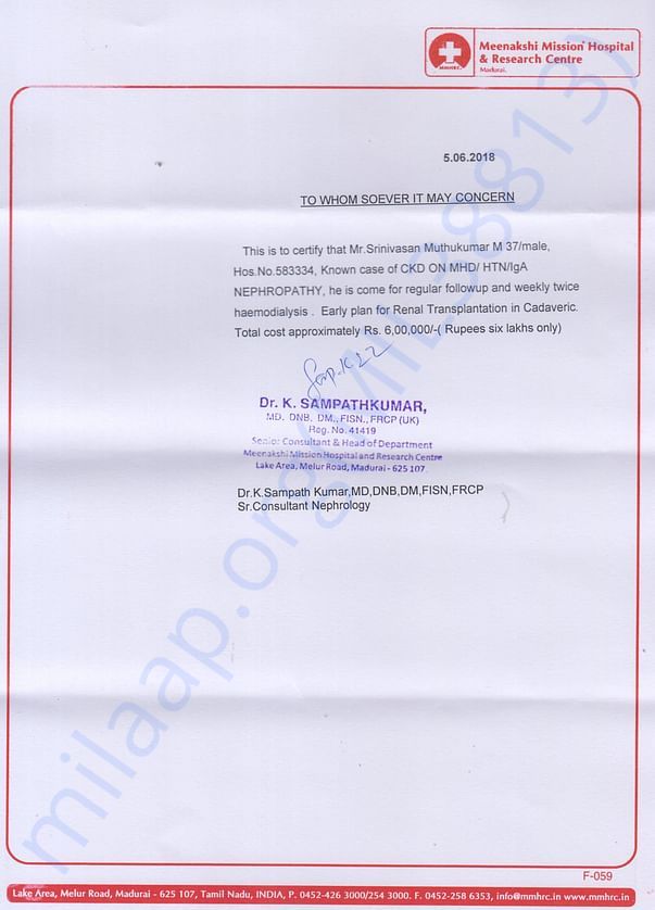 Kidney Transplant Cost Estimate from hospital