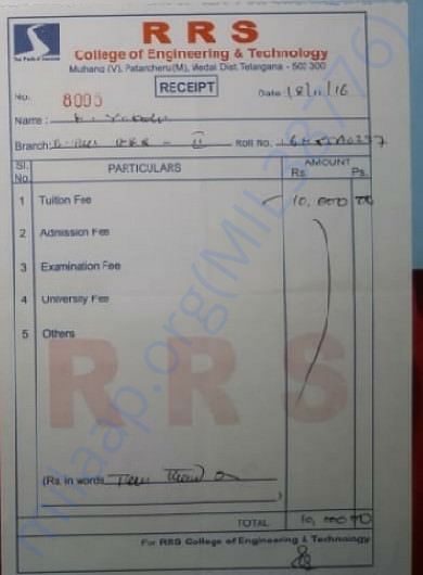 Fee receipt for 2nd year