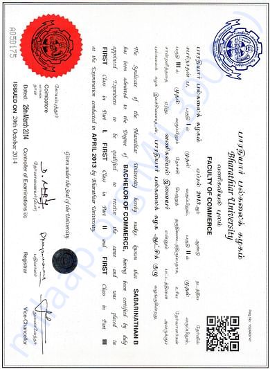 My UG degree completion certificate, I passed with first class.