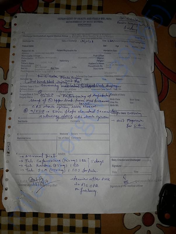 Govt. Hospital Surgery Discharge sheet