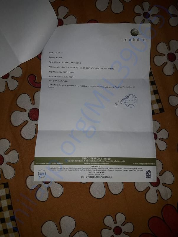 Advance payment for the hand in Endolite