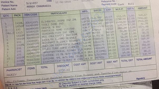 One time medicine bill