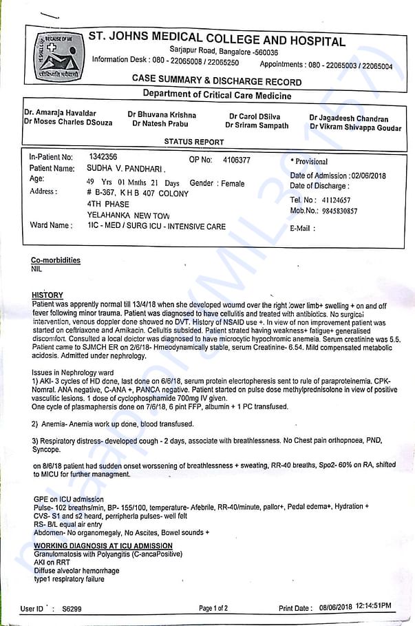 ICU report summary