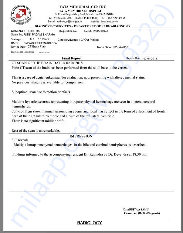 Tata Memorial Hospital CT Scan Report