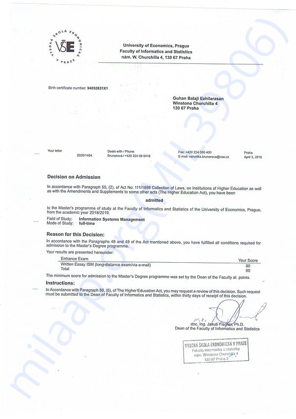My University Entrance Examination Results
