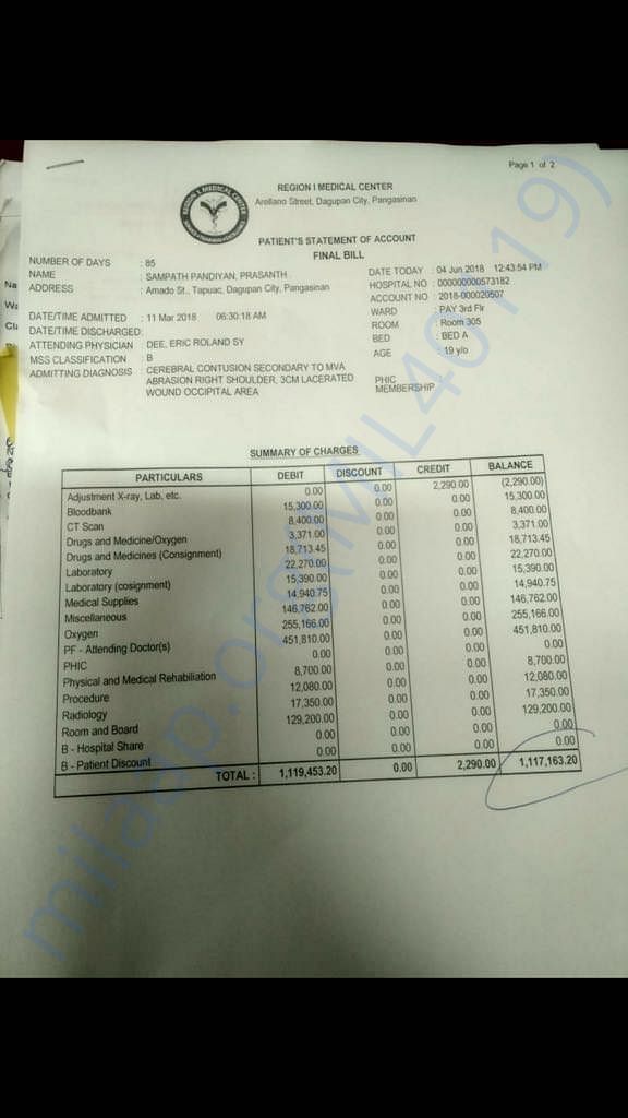 Hospital Bill until June 4