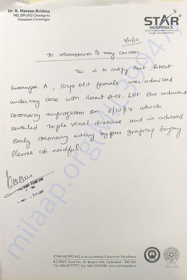 Heart bypass bill submitted for govt and cleared