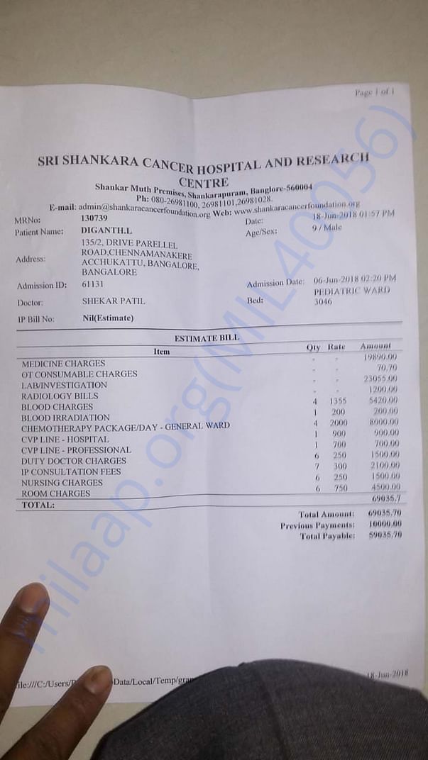 Hospital Invoice of 69 thousand paid for Treatment in First Week