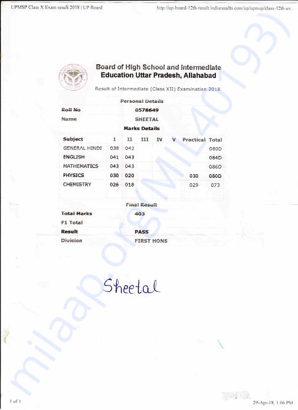 12th marksheet
