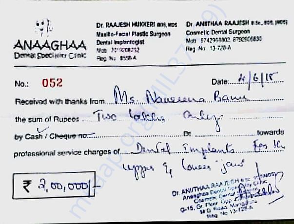Teeth Implantation surgery receipt