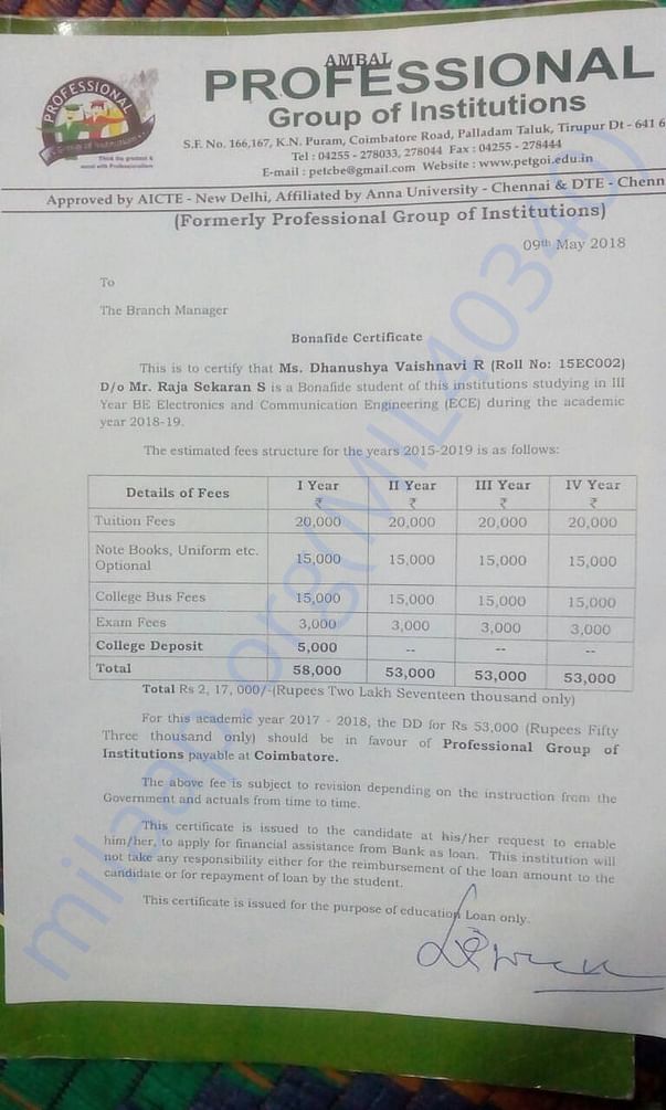 Fees structure