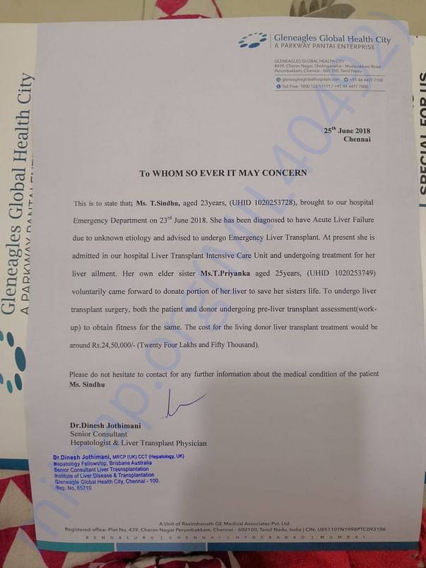 Letter From GLobal Hospital