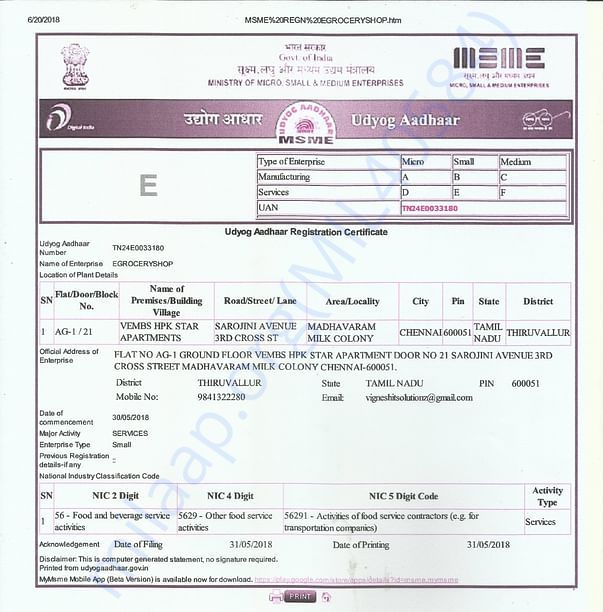 MSME UDHYOG AADHAAR REGN - EGROCERYSHOP