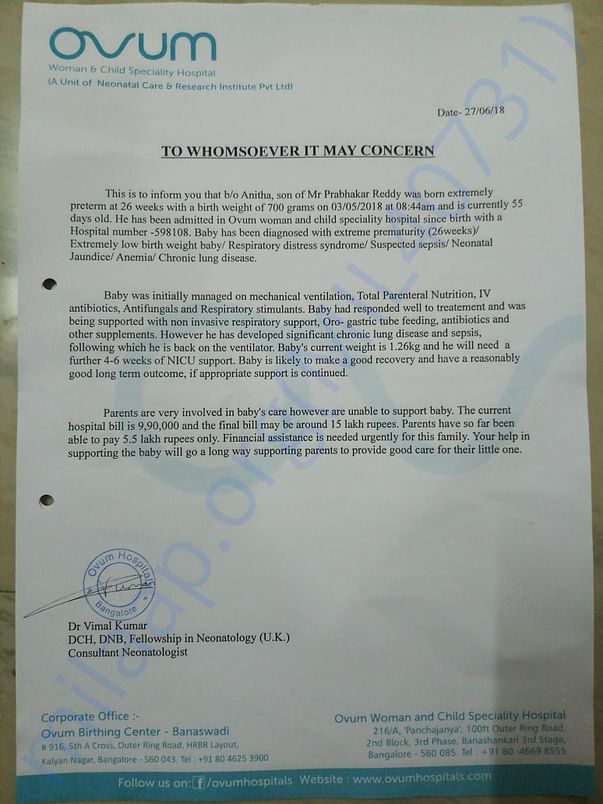 Hospital's/Doctor's letter