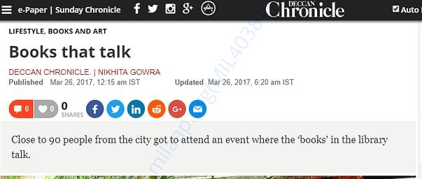 Deccan Chronicle appreciating the first ever Human Library in South