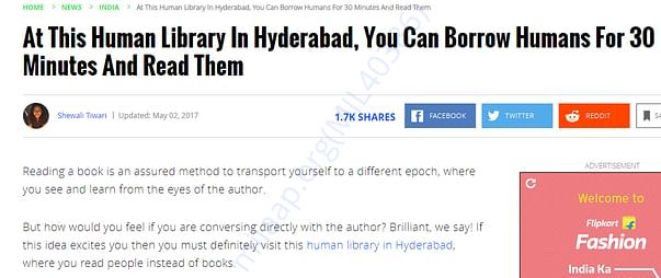 India Times on the Human Library Hyderabad
