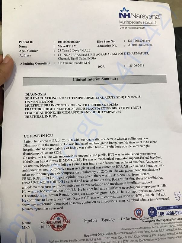 Ajith's medical summary-Page 1