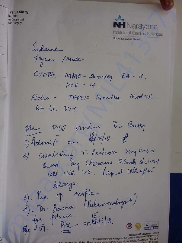 Doctor prescription for surgery - PTE