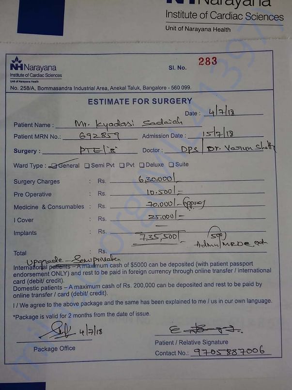 Estimation cost for surgery