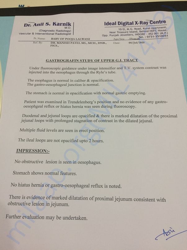 Report confirming diagnosis