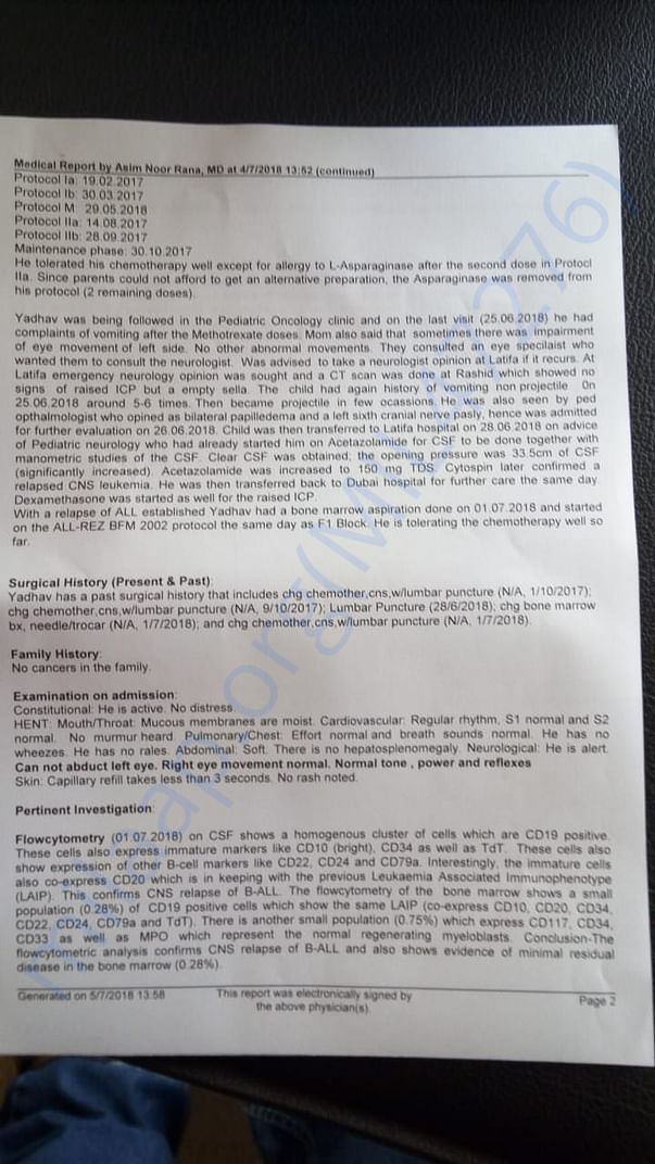 Medical document for Yadhav