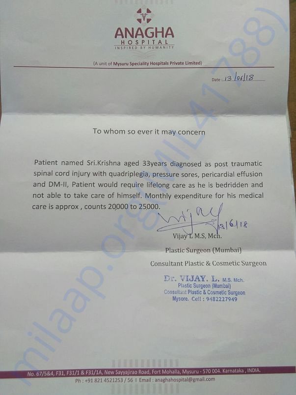 Anagha Hospital letter for fund raising,
