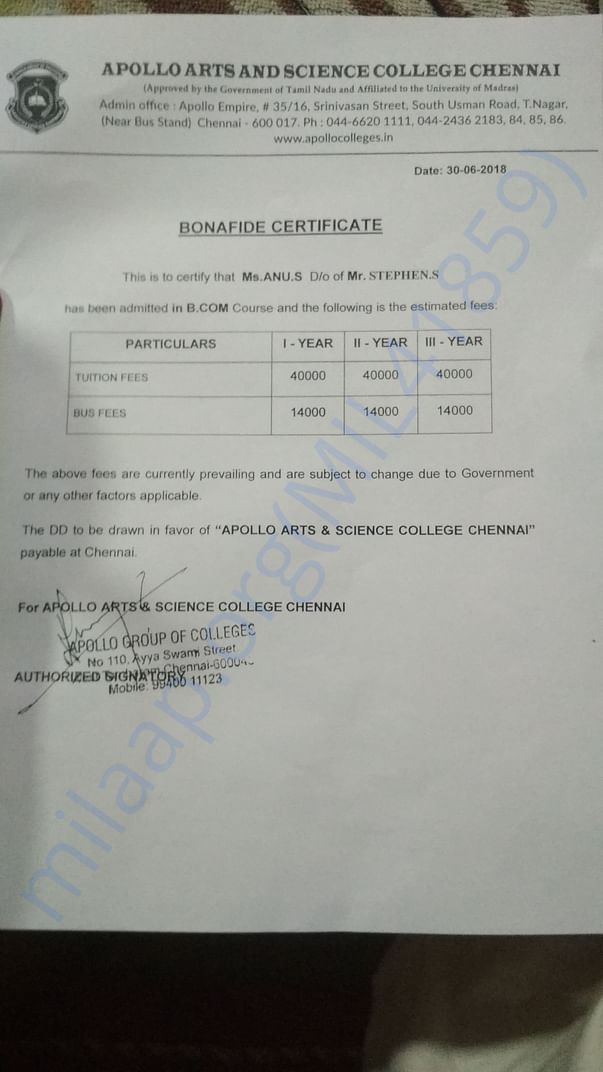 Bonafide from College