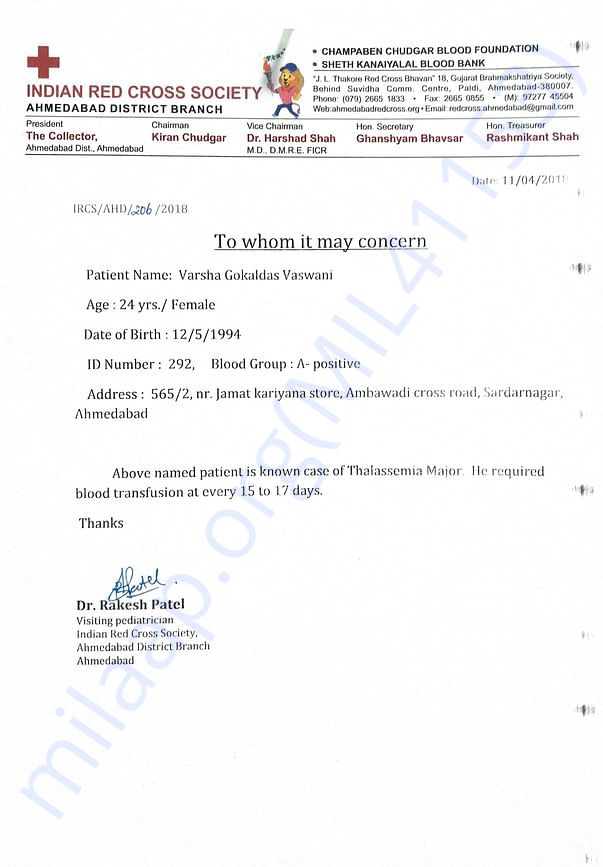 Indian red Cross Blood Bank Certificate