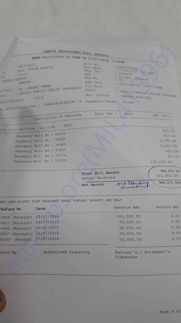 Hospital bill dated 17 th july